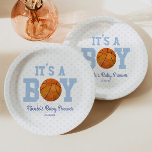 It's A Boy! Blue Basketball Baby Shower Paper Plate
