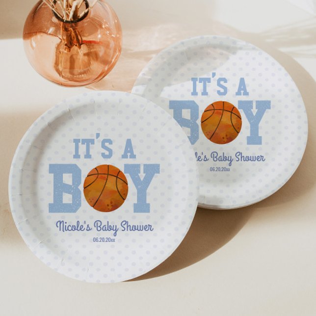 It's A Boy! Blue Basketball Baby Shower Paper Plate (Creator Uploaded)
