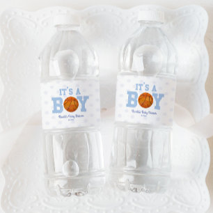 It's A Boy! Blue Basketball Baby Shower Water Bottle Label