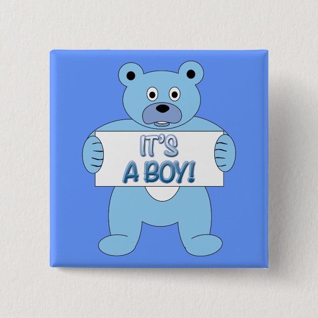 It's A Boy Blue Bear 15 Cm Square Badge (Front)