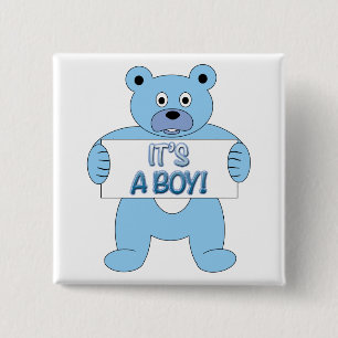 It's A Boy Blue Bear 15 Cm Square Badge