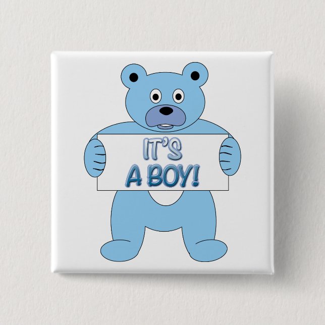 It's A Boy Blue Bear 15 Cm Square Badge (Front)