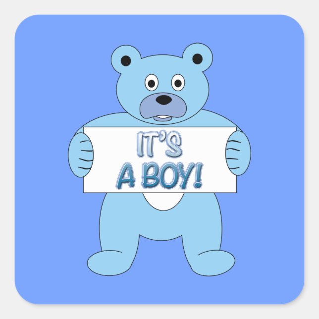 It's A Boy Blue Bear Square Sticker (Front)