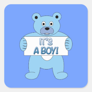 It's A Boy Blue Bear Square Sticker