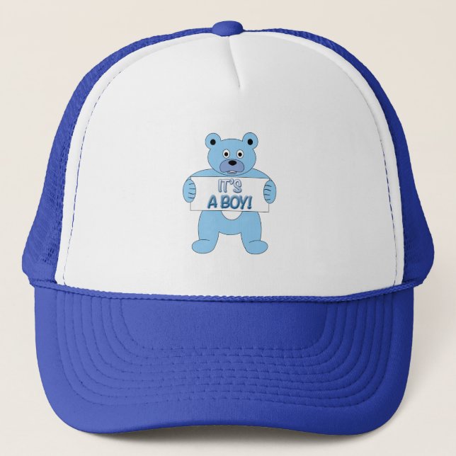 It's A Boy Blue Bear Trucker Hat (Front)