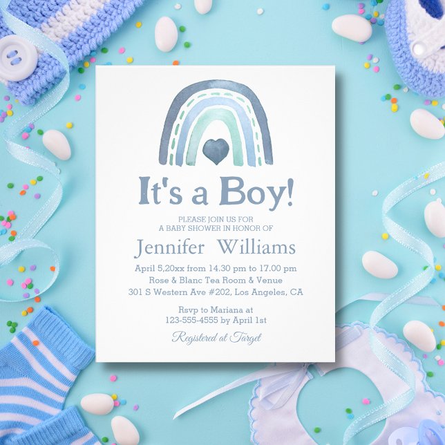 its a boy, blue boho baby shower invitation flyer (Creator Uploaded)