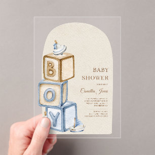 It's A Boy Blue Boho Blocks And Toys Baby Shower Acrylic Invitations