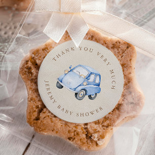  It's A Boy Blue Boho Retro Car Thank You Classic Round Sticker