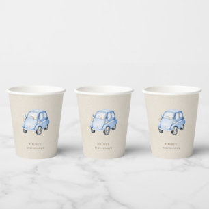 It's A Boy Blue Boho Watercolor Retro Car Paper Cups