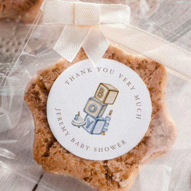  It's A Boy Blue Boho Wooden Blocks And Toys  Classic Round Sticker (Creator Uploaded)