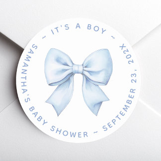 It's a Boy Blue Bow Baby Shower  Classic Round Sticker