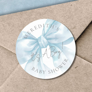 It's A Boy Blue Bow Baby Shower Classic Round Sticker