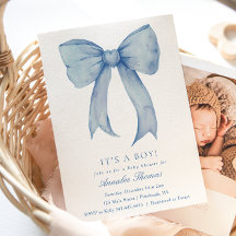 It's a Boy Blue Bow Baby Shower Invitation