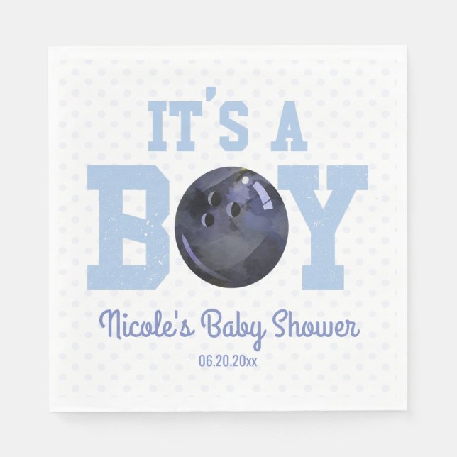 It's A Boy! Blue Bowling Ball Baby Shower Napkin (Front)