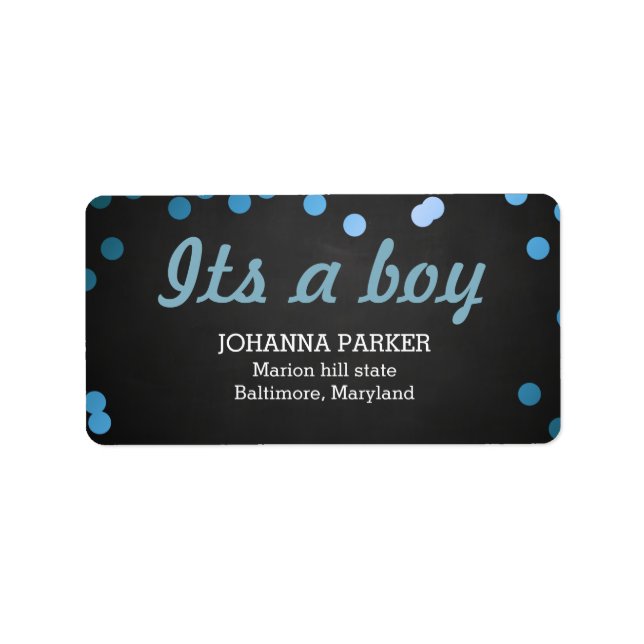 Its A Boy Blue Confetti Rustic Chalkboard Label (Front)
