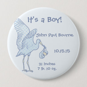 It's A boy! Blue Dots Stork Button