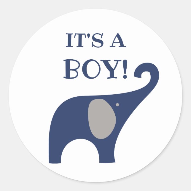 It's a Boy blue elephant favour sticker (Front)