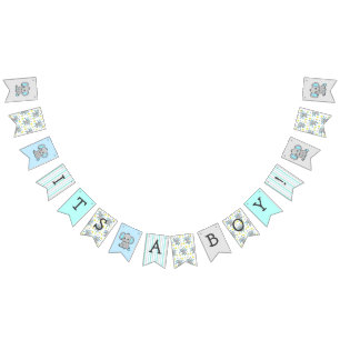 It's a Boy, Blue Elephant Themed Baby Shower Bunting