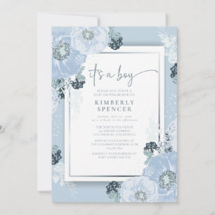 It's A Boy Blue Floral Baby Shower  Invitation
