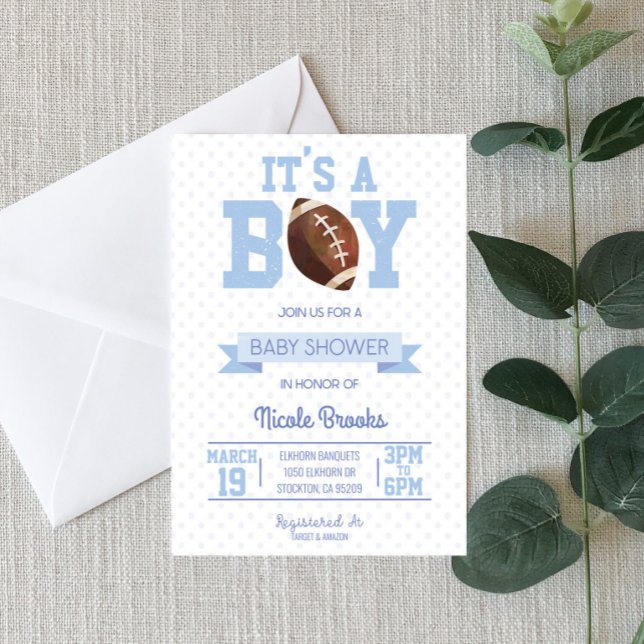 It's A Boy! Blue Football Baby Shower Invitation (Creator Uploaded)