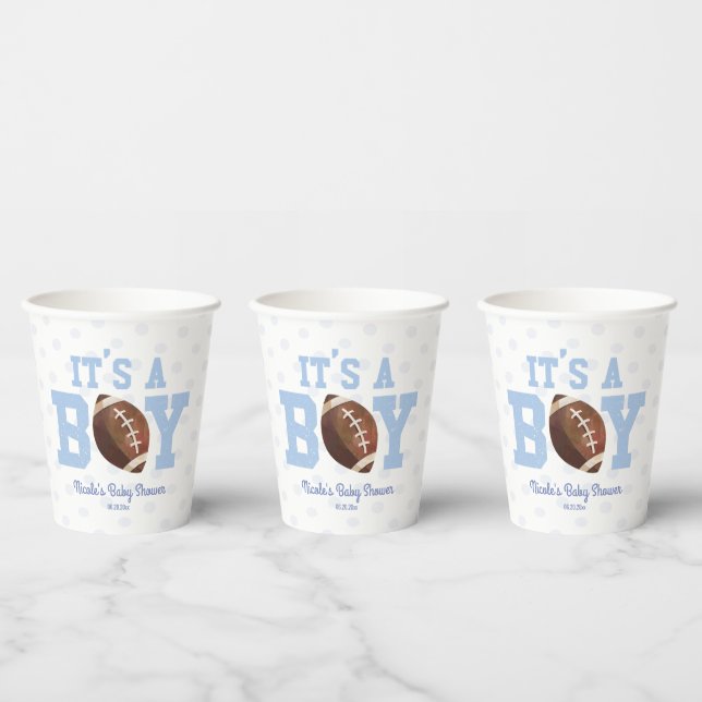 It's A Boy! Blue Football Baby Shower Paper Cups (Multi)