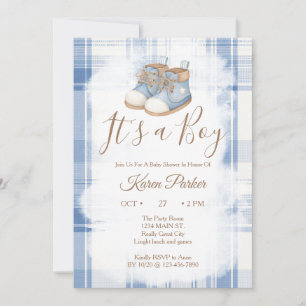 It's a Boy Blue Gingham Baby Shower Invitation