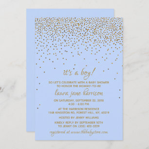 It's a Boy! Blue & Gold Confetti Baby Shower Invitation