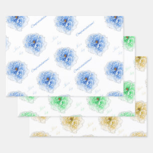It's a Boy Blue Green Yellow Flowers  Wrapping Paper Sheet