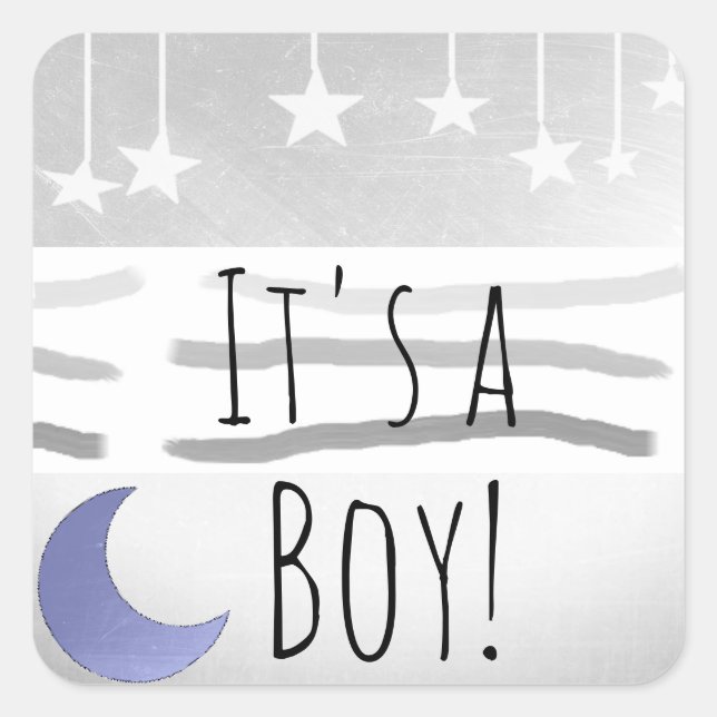It's a Boy Blue Grey Moon and Stars Square Sticker (Front)