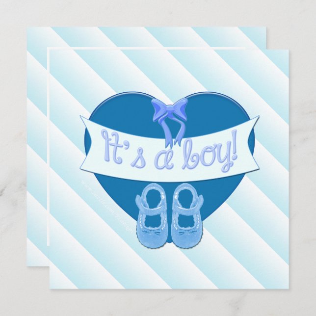 It's a boy Blue Heart Shoes Baby Boy Shower Invite (Front/Back)