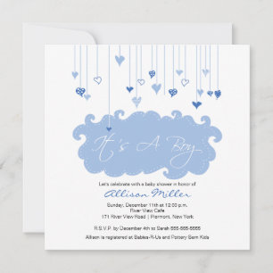 It's A Boy Blue Hearts Boy Baby Shower Invitation