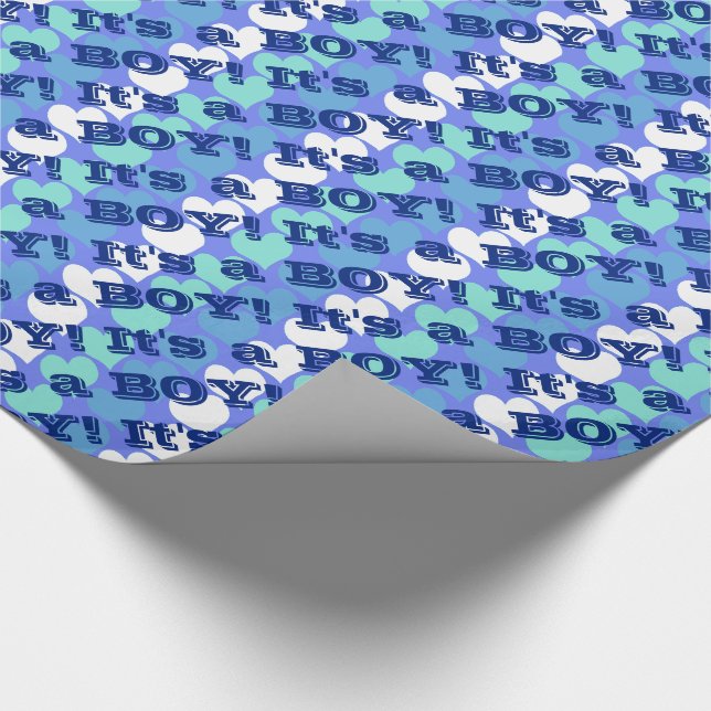 It's A Boy Blue Hearts Wrapping Paper (Corner)