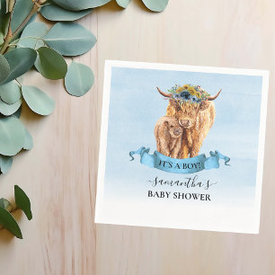  It's a Boy Blue Highland Cow Calf Baby Shower  Napkin