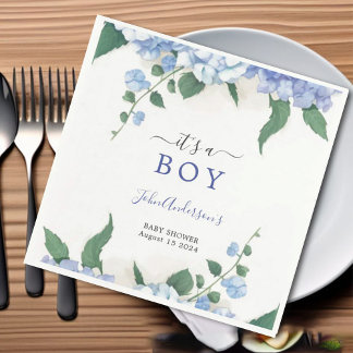  It's A Boy Blue Hydrangea Botanical Baby Shower Napkin