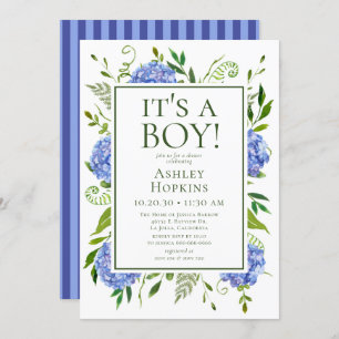It's A Boy Blue Hydrangeas Baby Shower  Invitation