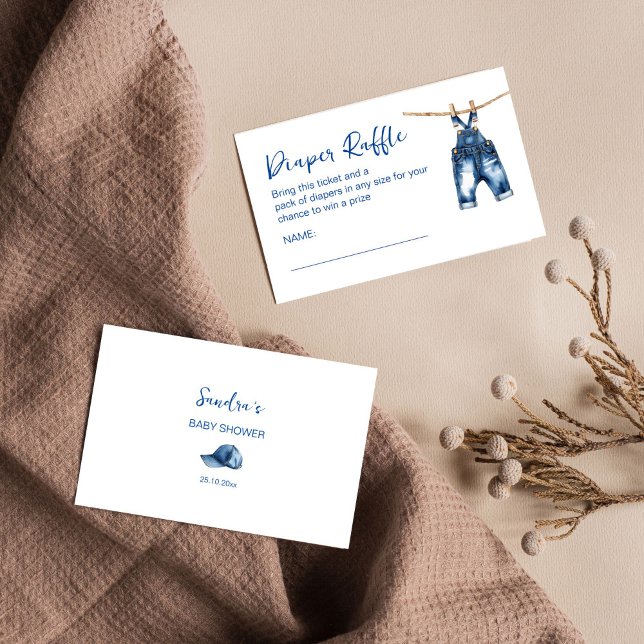 It's a boy blue jeans baby shower diaper raffle enclosure card (It's a boy blue jeans baby shower diaper raffle card minimalist watercolor baby jeans diaper raffle)