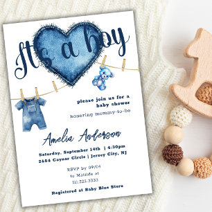 It's A Boy Blue Jeans Baby Shower Invitation