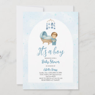 It's a Boy Blue Mobile Crib Baby Cot Baby Shower  Invitation