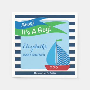 It's A Boy, Blue Nautical Baby Shower Napkin