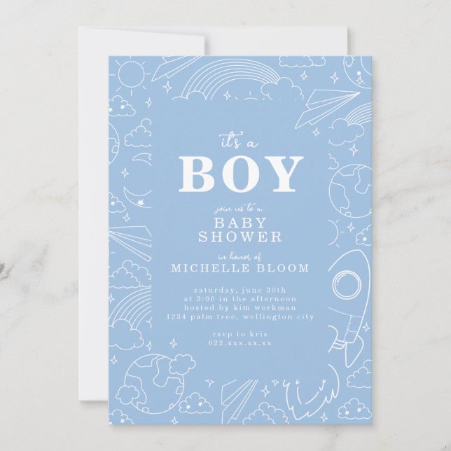 "It's a BOY" Blue Pattern Baby Shower Invitation (Front)