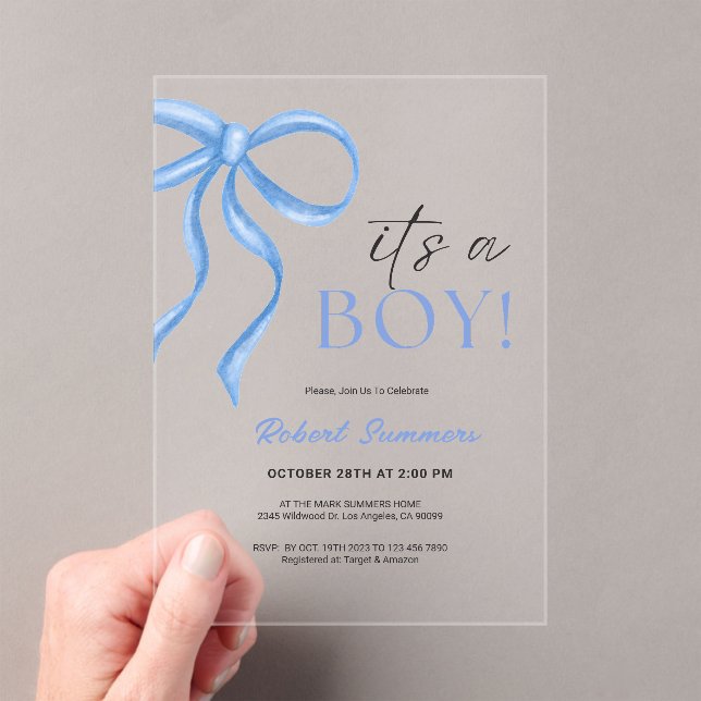 It's a Boy Blue Ribbon  Acrylic Invitations (Insitu (Handheld))