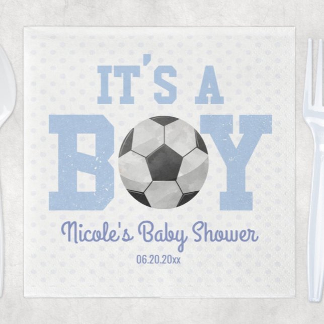 It's A Boy! Blue Soccer Ball Baby Shower Napkin (Creator Uploaded)