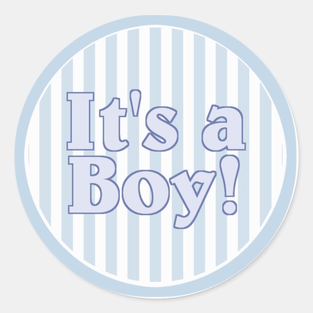 It's a Boy Blue Stripe Announcement Classic Round Sticker (Front)