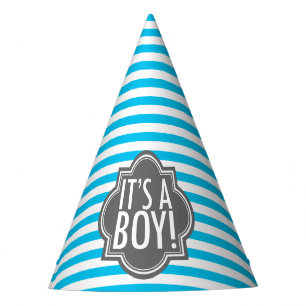 It's a Boy Blue Stripes and Charcoal Party Hat