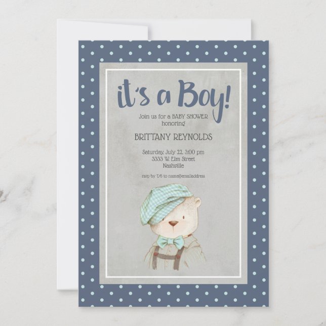 It's a Boy Blue Teddy Bear Baby Shower  Invitation (Front)