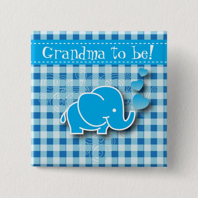 It's A Boy, Blue & White Plaid with Baby Elephant 15 Cm Square Badge (Front)