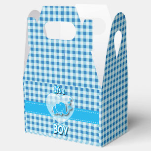 It's A Boy, Blue & White Plaid with Baby Elephant Favour Box