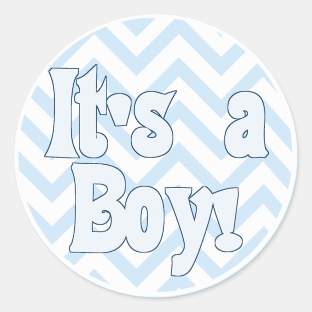 It's a Boy Blue Zigzag Announcement Classic Round Sticker (Front)