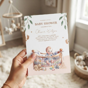 It's a Boy Boho Bassinet baby shower Invitation