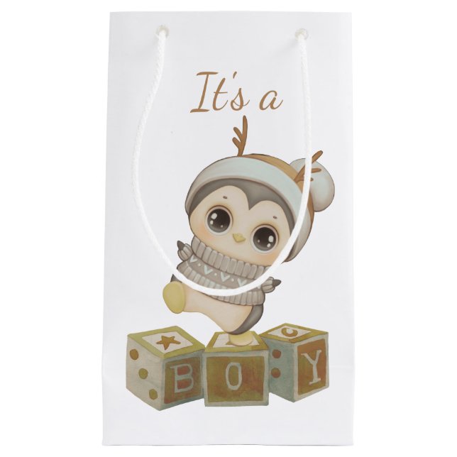 It's A Boy Boho Penguin  Small Gift Bag (Front)